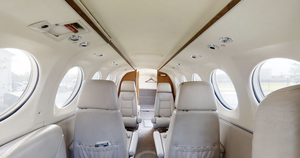 A view of the interior of an airplane.