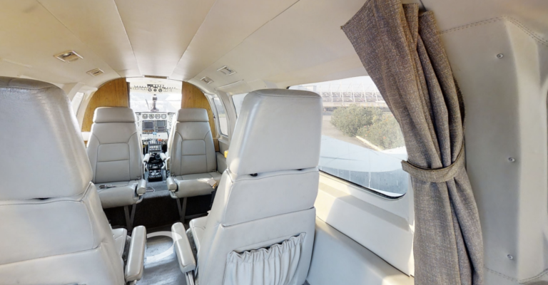 A view of the interior of an airplane.